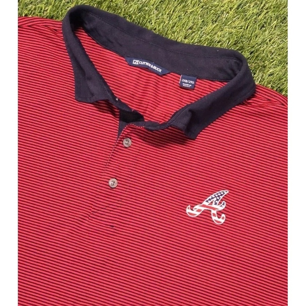 Cutter & Buck Atlanta Braves Polo Shirt Men's 2XB Red Striped Stars Stripes MLB